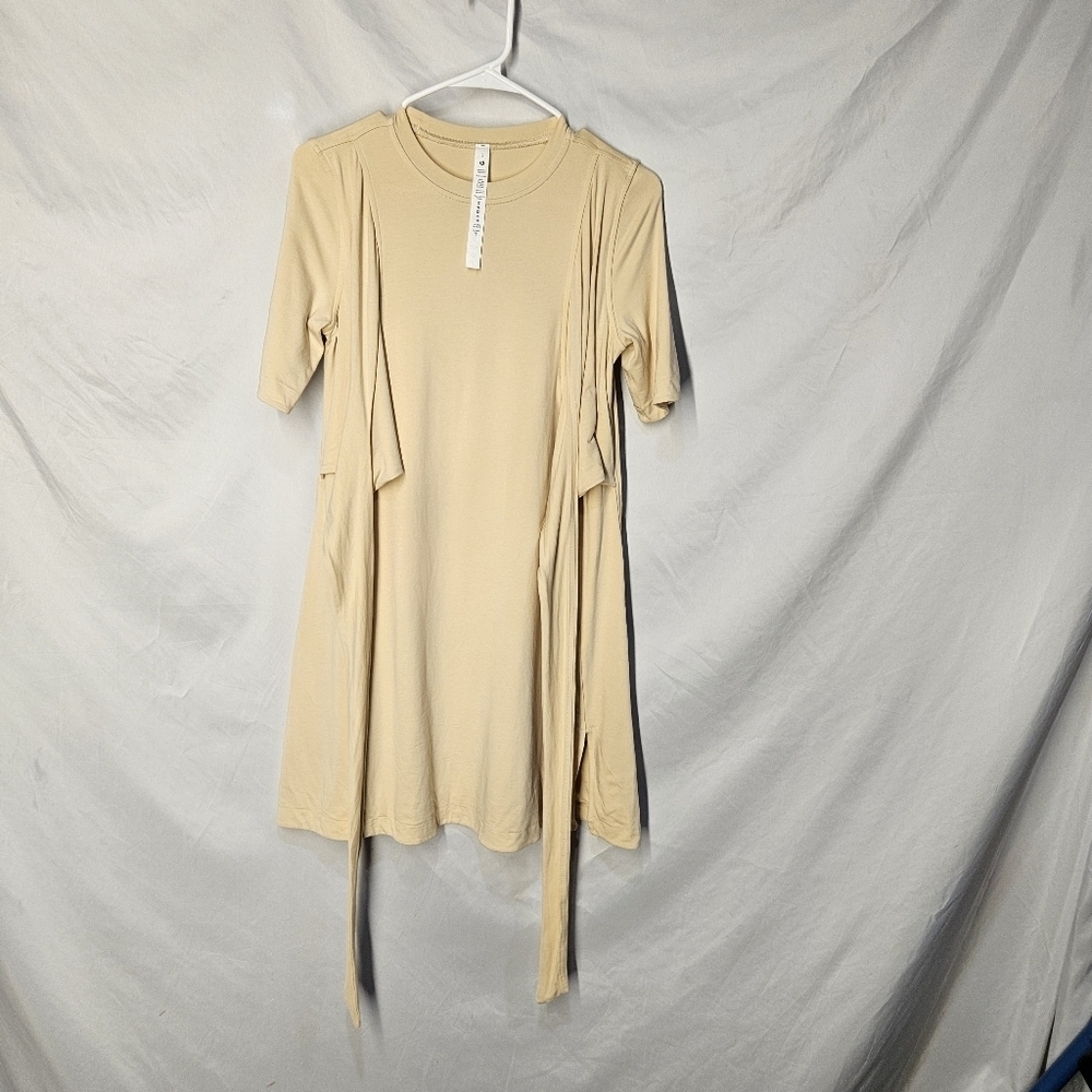 Lululemon Yellow Cotton Tie Wrap Cinch Front T-shirt Dress Size 2 EUC